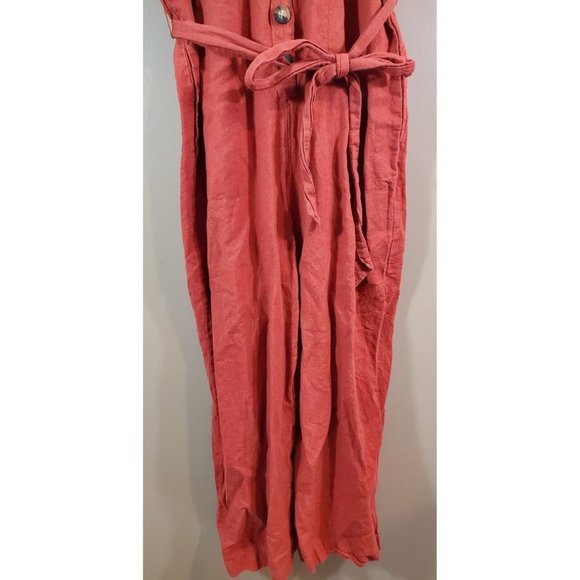 Madewell Red Pleat Sleeve Button Down Linen Blend Jumpsuit Sz 6 - Picture 7 of 10